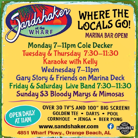Weekly Events at sandshaker wharf